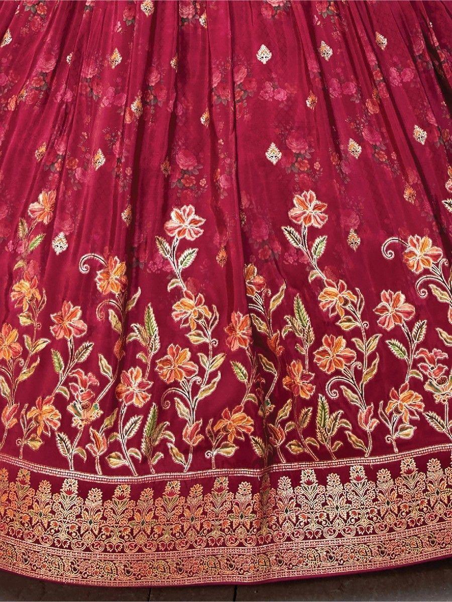 Maroon Floral Embroidered Pure Silk Designer Lehenga Choli Very Cheap