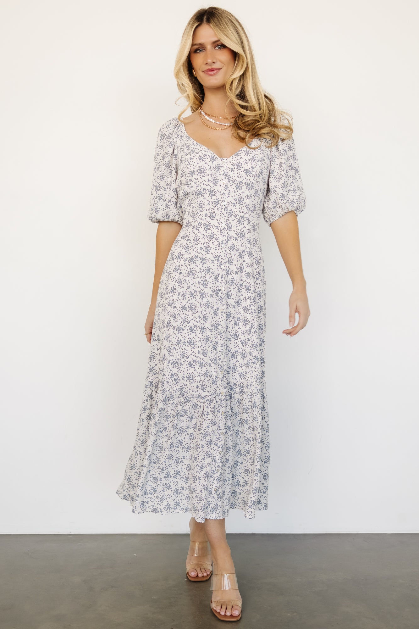 Elisabeth Button Dress | Off White + Blue Floral Cheap Sale Cheapest