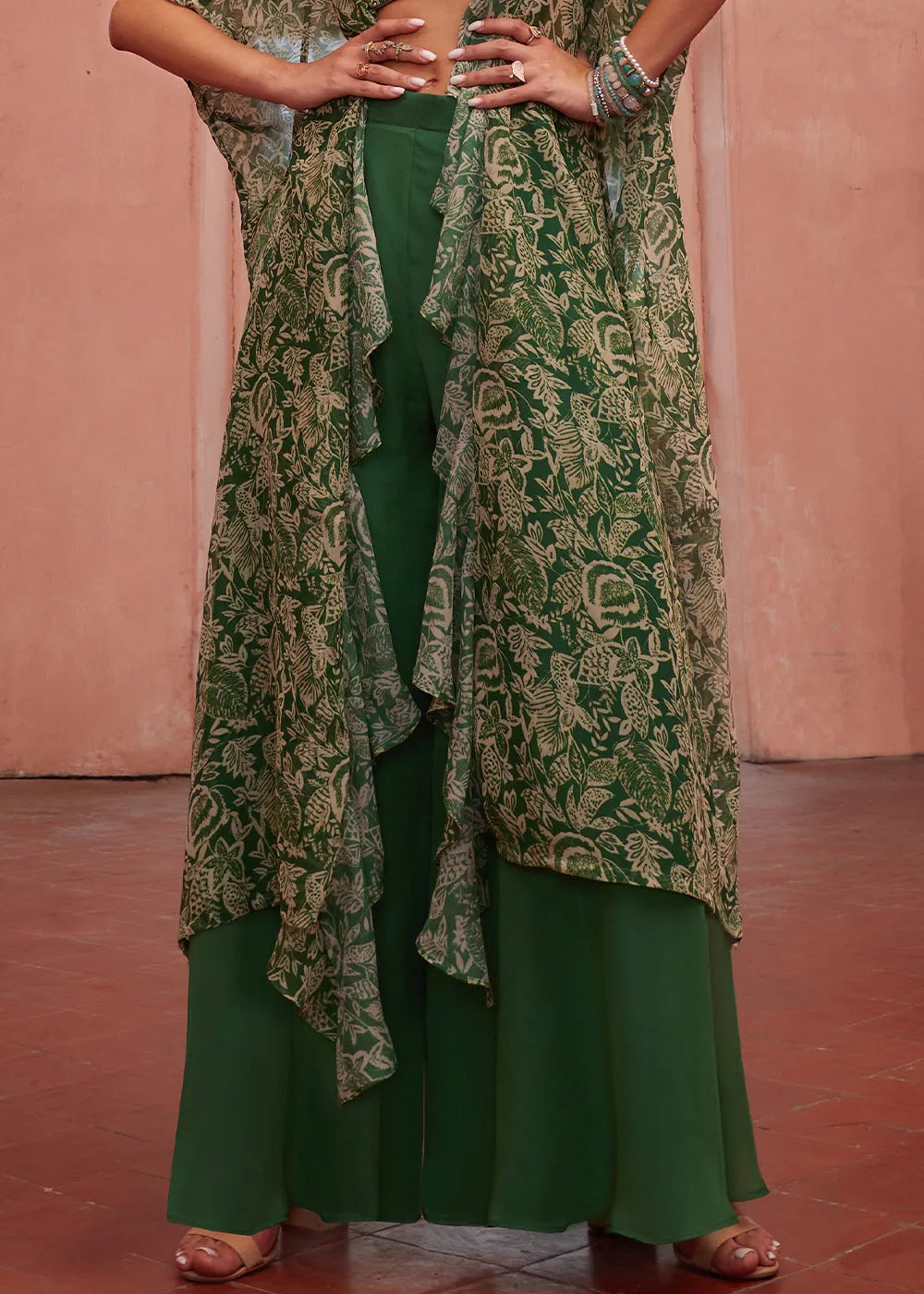 Forest Green Palazzo Suit with Embroidered Designer Top in Fancy Fabric Outlet Online