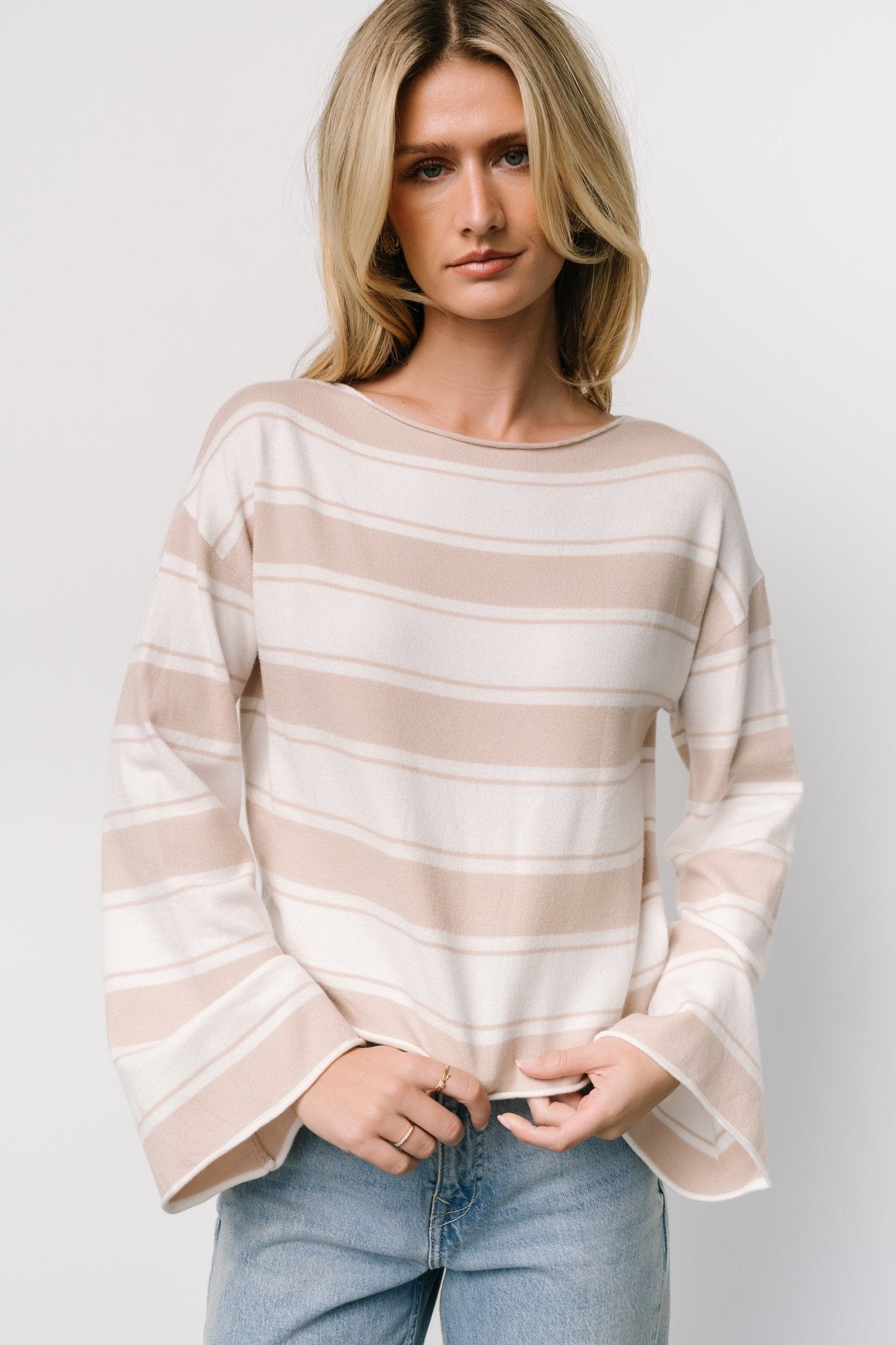 Astoria Striped Top | Ivory + Sand Low Pice Cheap Online