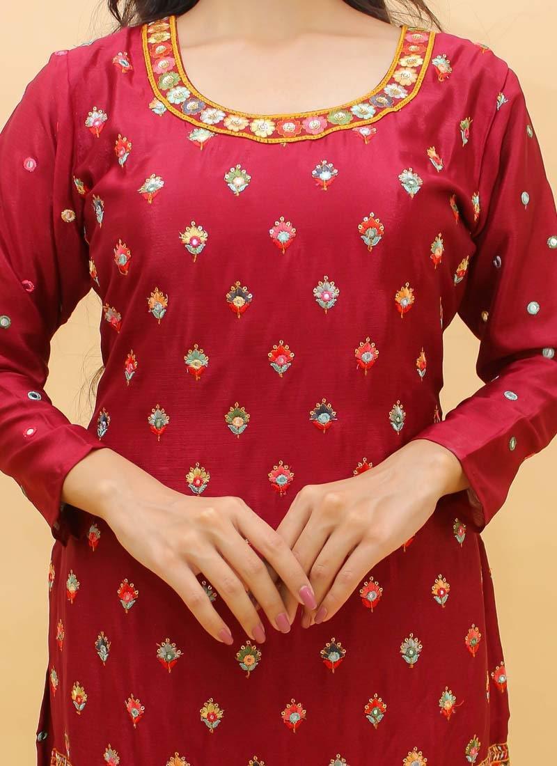 Attractive Look Georgette Fabric Red Color Resham Work Sharara Salwar Suit Cost For Sale