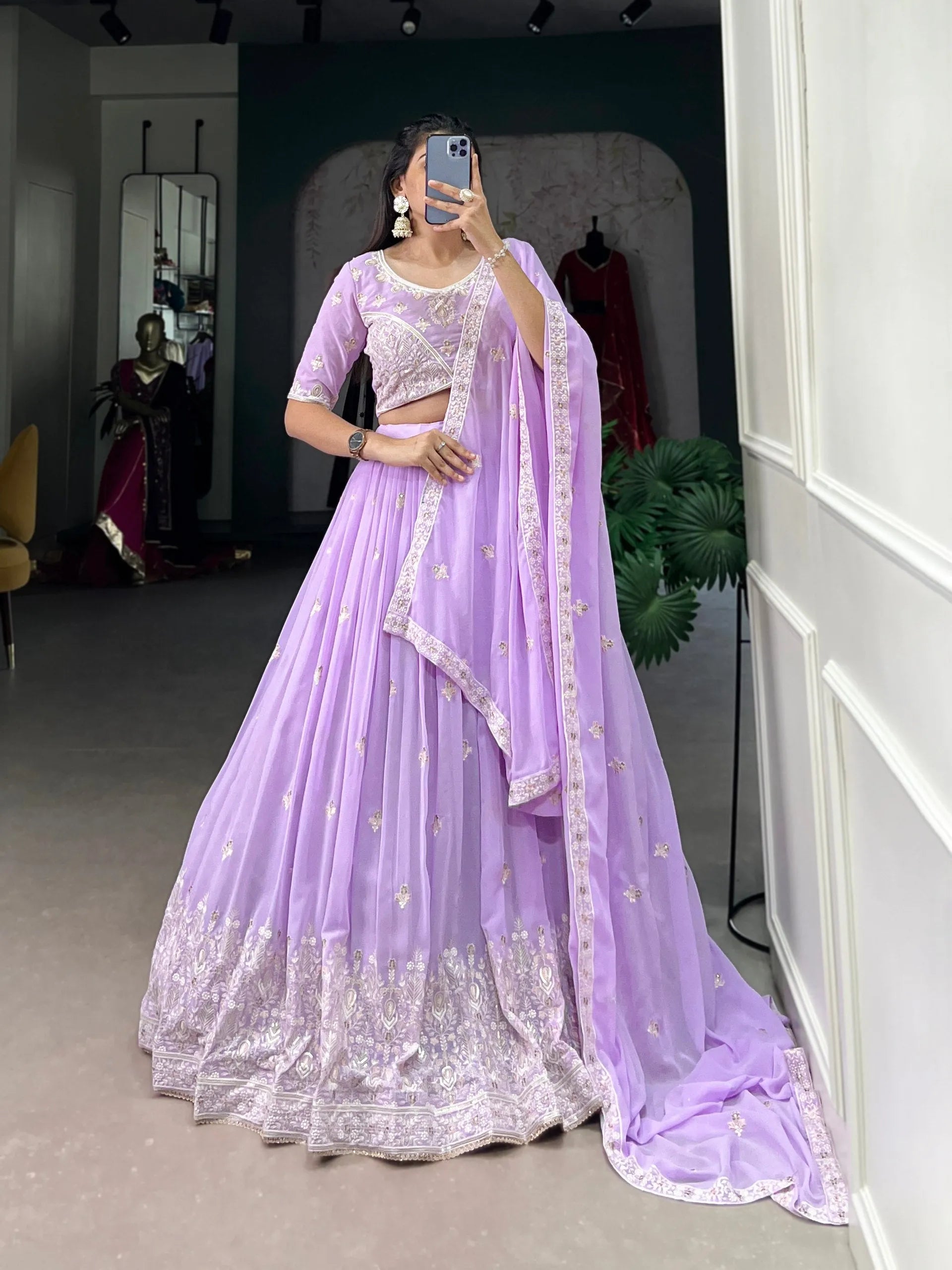 Dreamlike Lavender The Bridesmaid Embroidered Lehenga Choli Free Shipping High Quality