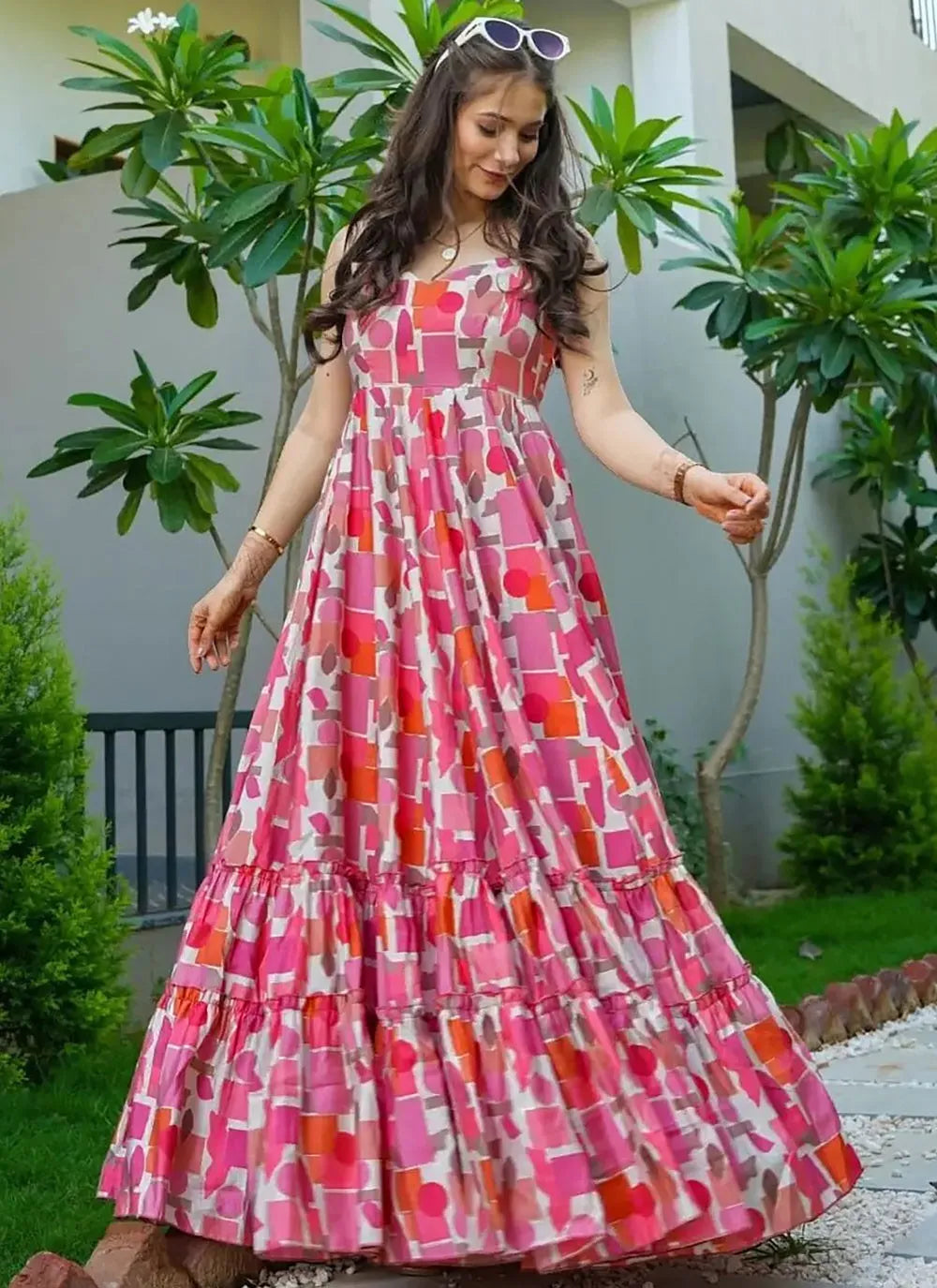 Pink Rayon Fully Stitched Fully Flared Designer Gown Buy Online Cheap Pice