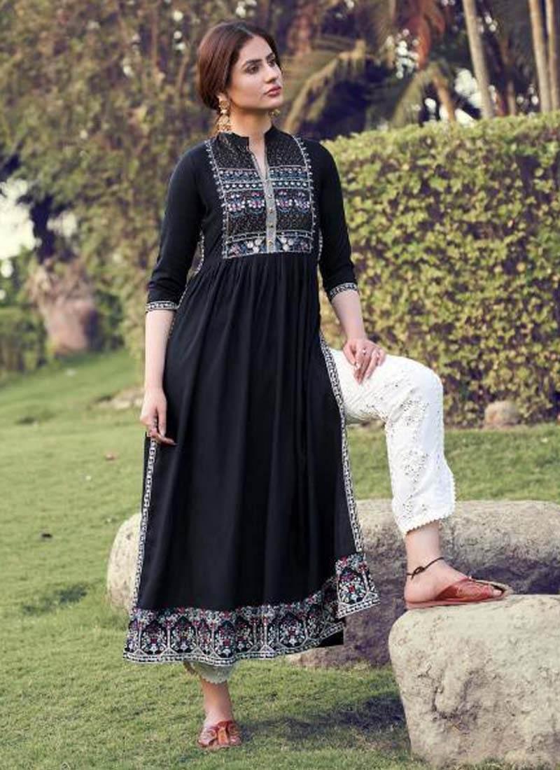 Black Color Resham Work Art Silk Fabric Lucknowi Style Salwar Suit Inexpensive Cheap Online