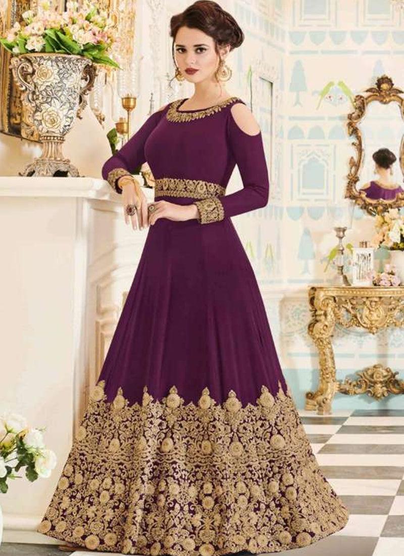 Latest Purple Color Designer Heavy Embroidered Gown Free Shipping Visit