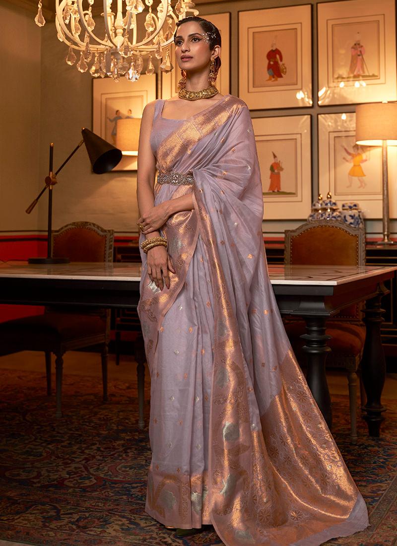 Silk Weaving Dusty Lavender Color Classic Saree Clearance New Arrival