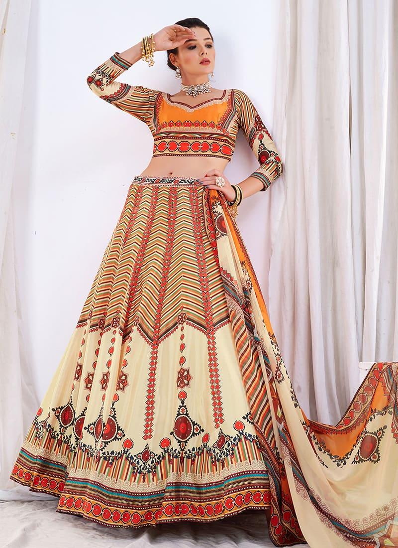 Cream Color Digital Printed Flared Lehenga Outlet Cheap Authentic