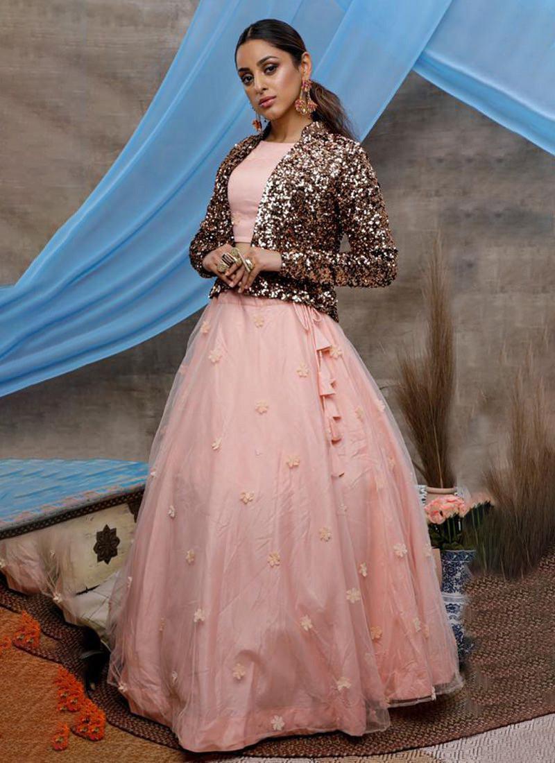 Admirable Peach Pink Soft Net Base Lehenga Choli Discount Best