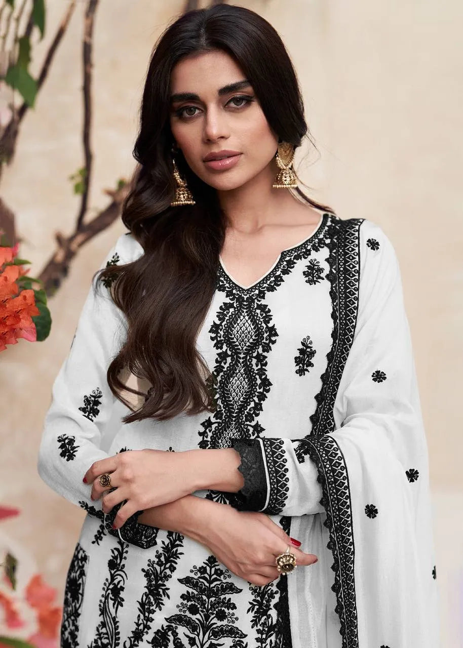 Stunning Black and White Chinon Embroidered Palazzo Suit Sale Fast Delivery