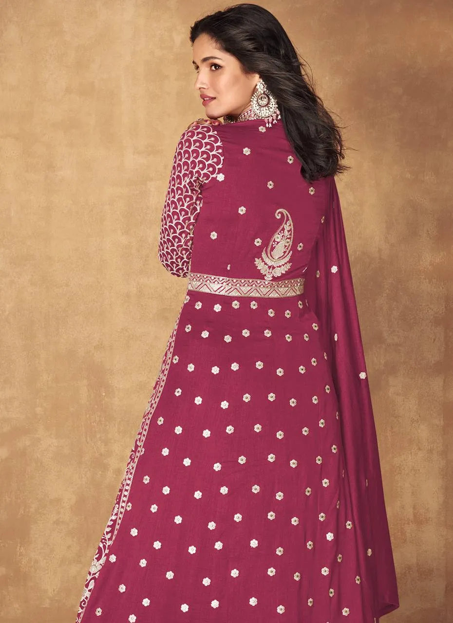 Impressive Dark Pink Vichitra Silk Embroidered Anarkali Suit Collections Cheap Online