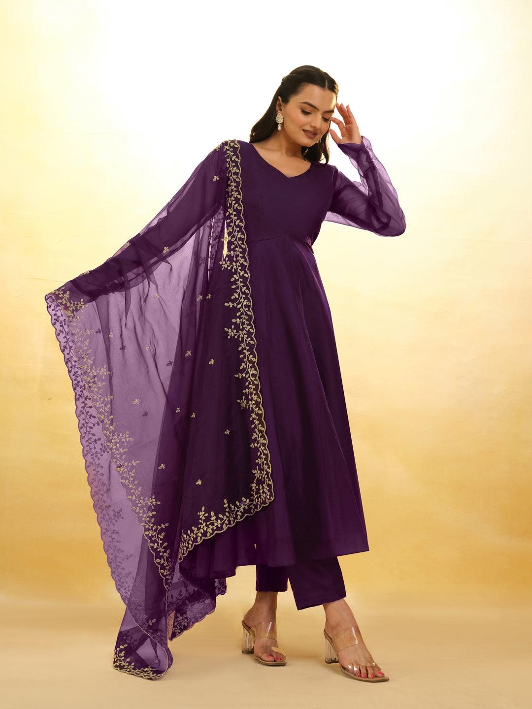 Purple Organza plain salwar suit with dupatta Outlet The Cheapest