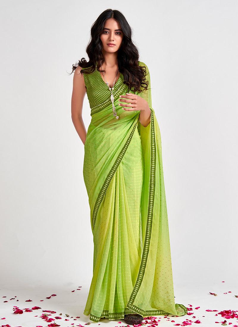 Fabulous Light Green Color Georgette Base Printed Saree Clearance Cheapest Pice