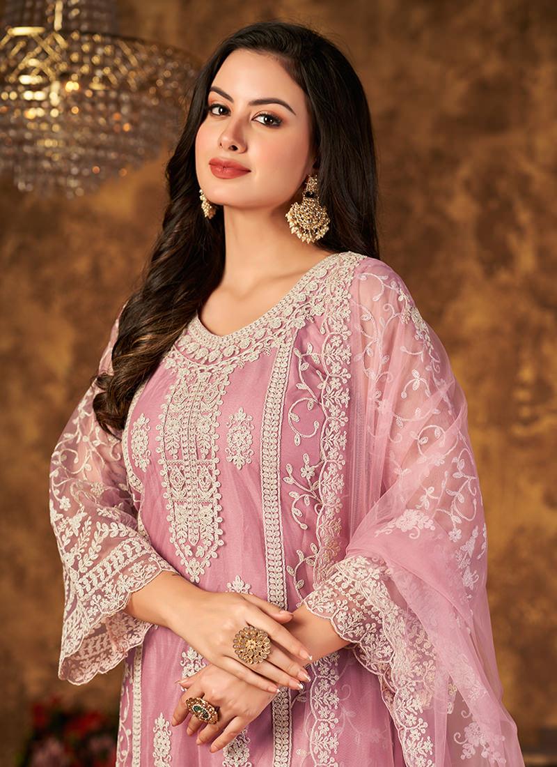 Pink Color Bell Sleeves Palazzo Salwar Suit Shop Offer