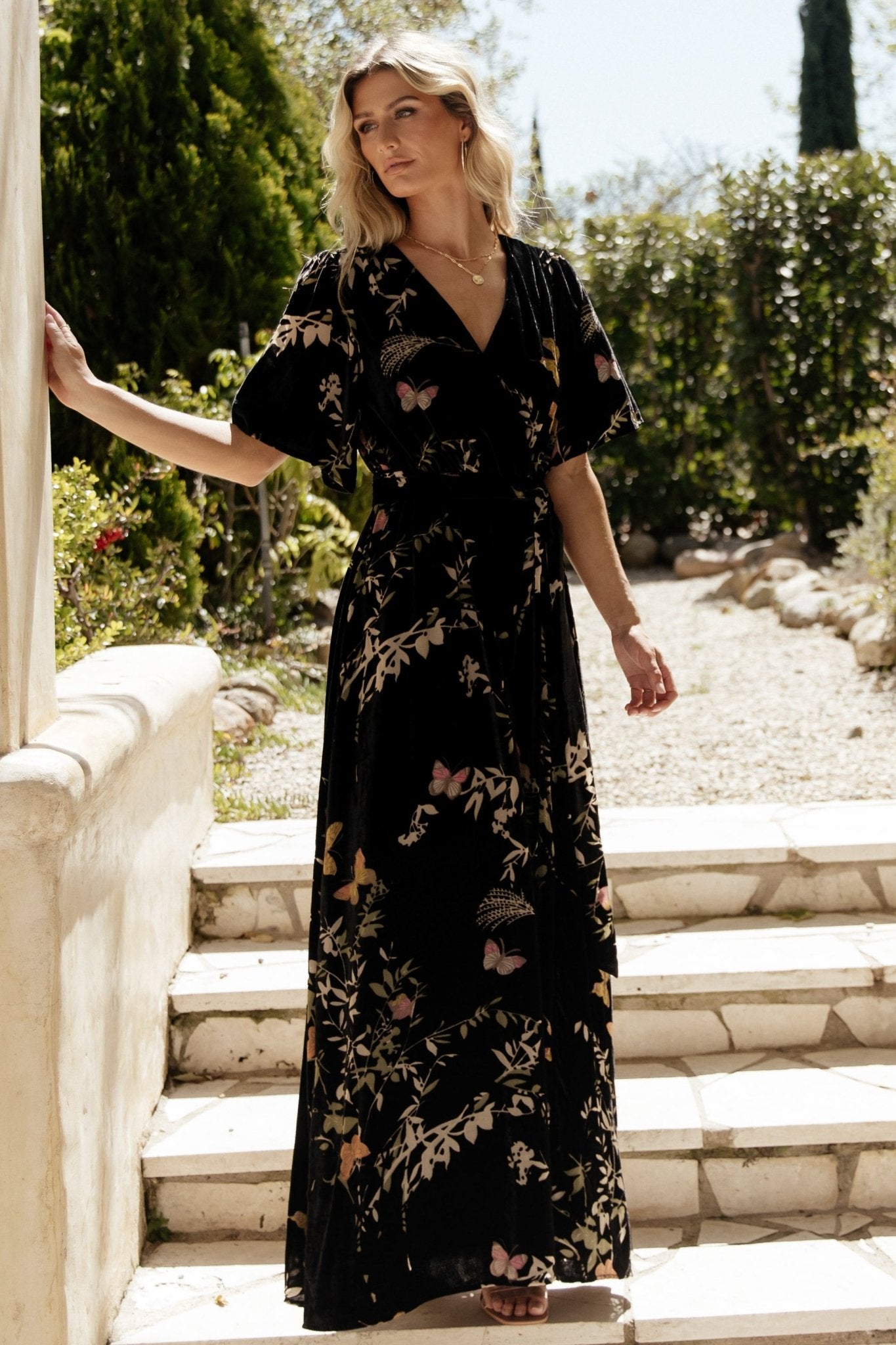 Uma Velvet Maxi Dress | Black Butterfly Print Tumblr Cheap Pice