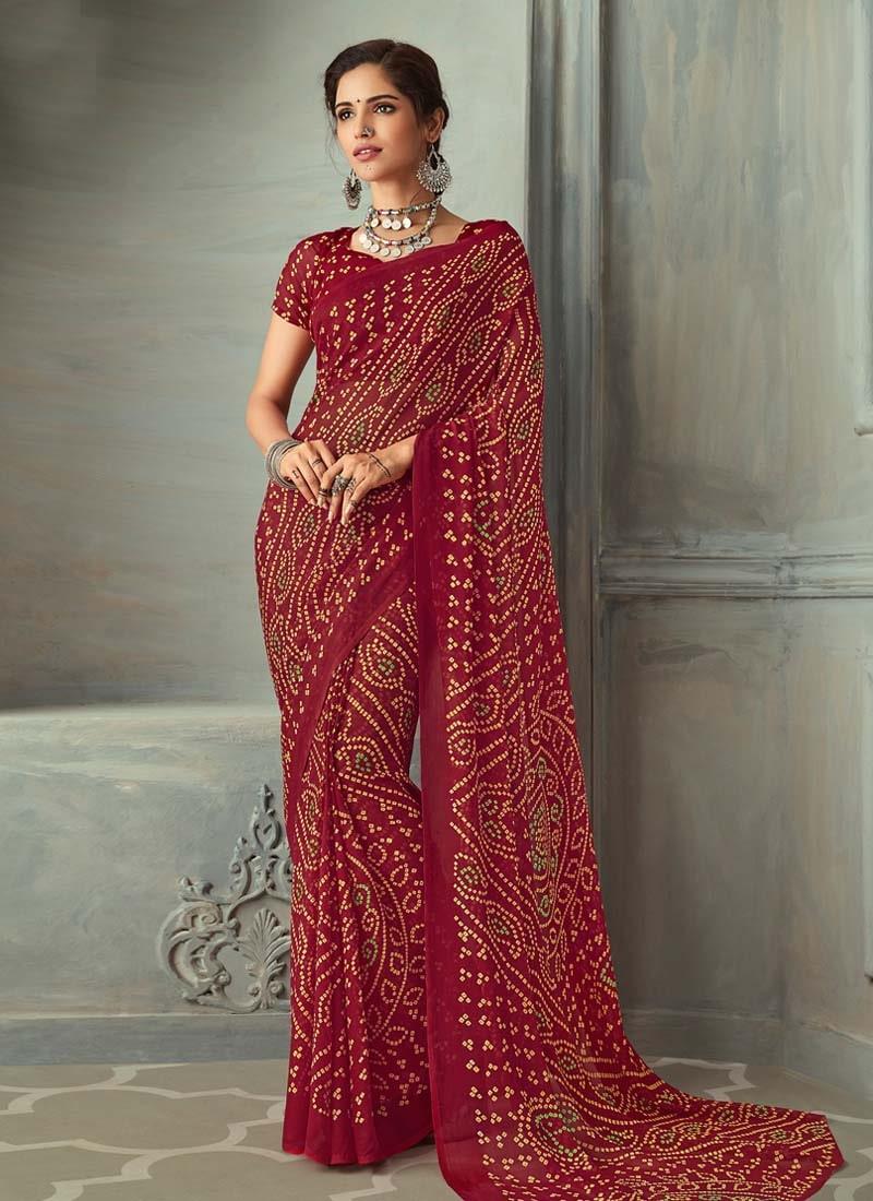 Marvelous Maroon Color Bandhej Printed Chiffon Base Saree Pices Cheap Online