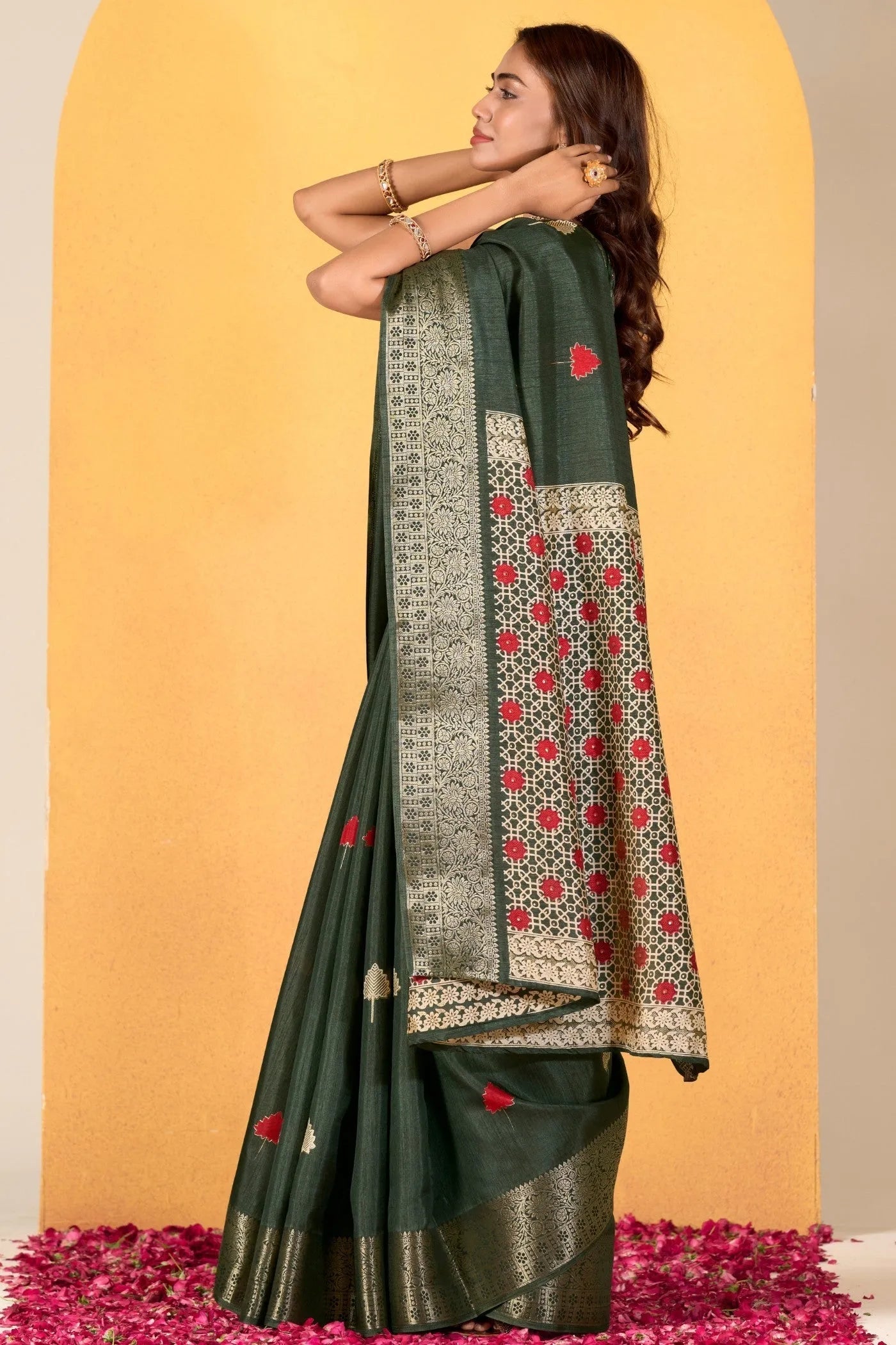 Mehendi Green Soft Dola Silk Classic Saree with Woven Detailing Free Shipping Marketable