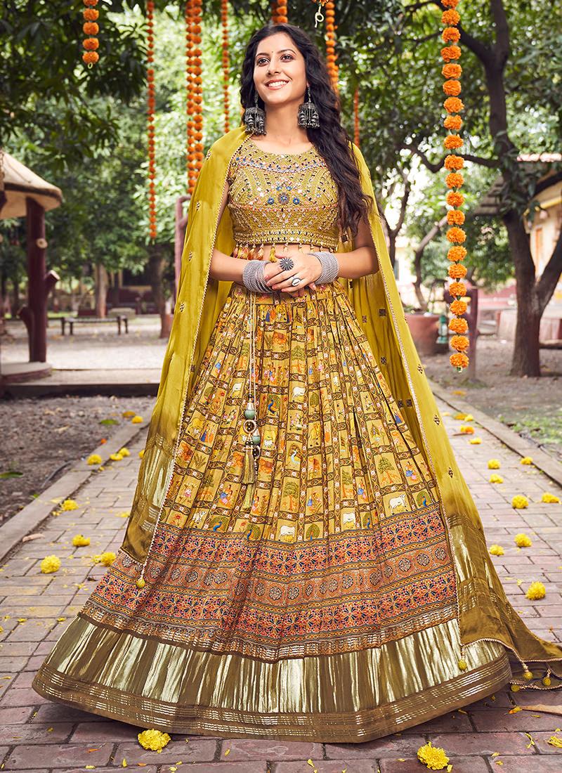 Yellow Crush Lehenga With Hand Work Blouse Browse For Sale