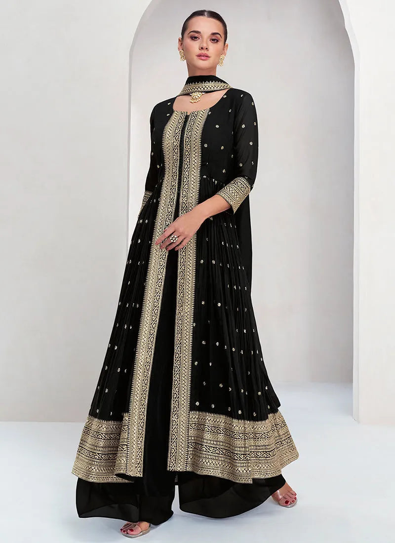 Elegant  Black Embroidery Traditional Palazzo Suit Pre Order For Sale