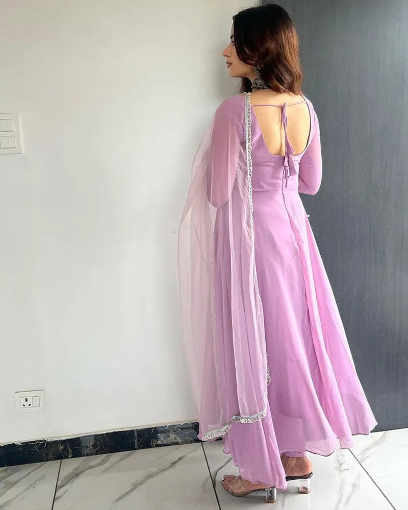 Trending Lavender Pure Faux Georgette Anarkali Pant Suit Sale Explore