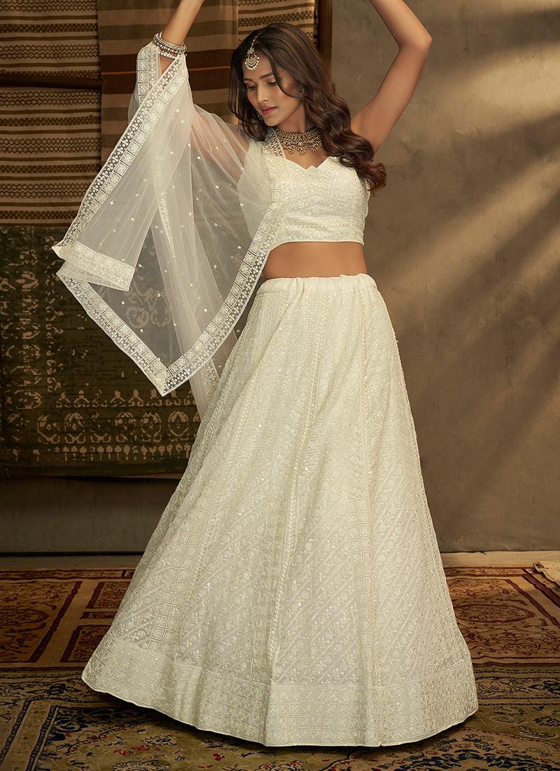 Sequins Work White Chaniya Choli Cheap Original