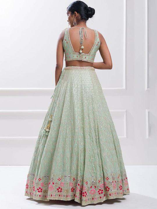 Pastel Green Georgette lucknowi style lehenga choli Clearance Best Store To Get