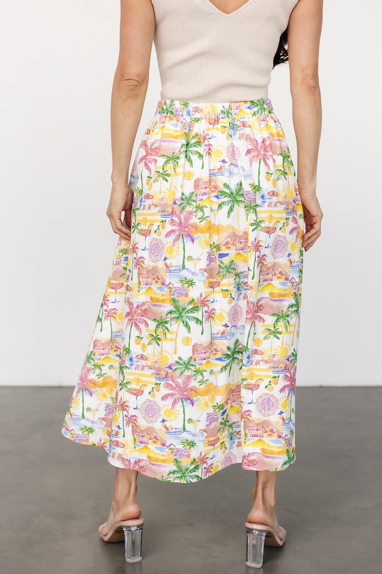 Gigi Button Midi Skirt | Off White + Multi Print Free Shipping Pices