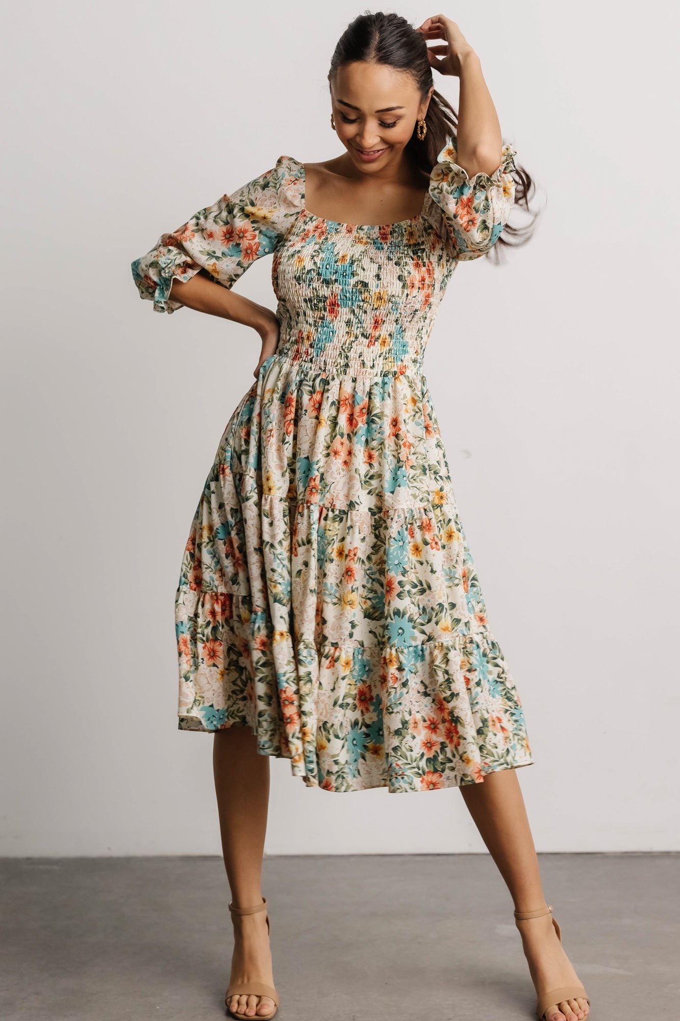 Marta Smocked Midi Dress | Summer Floral 100% Authentic