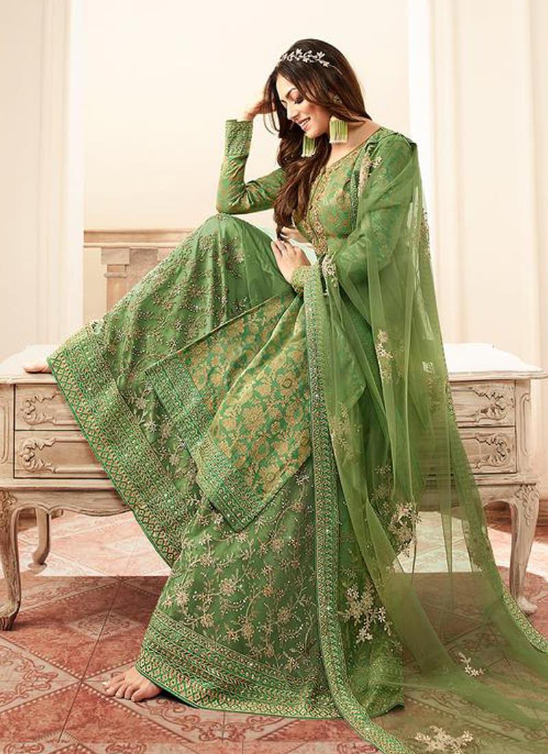 Modish Pista Green Silk Base Embroidered Salwar Suit Geniue Stockist Online