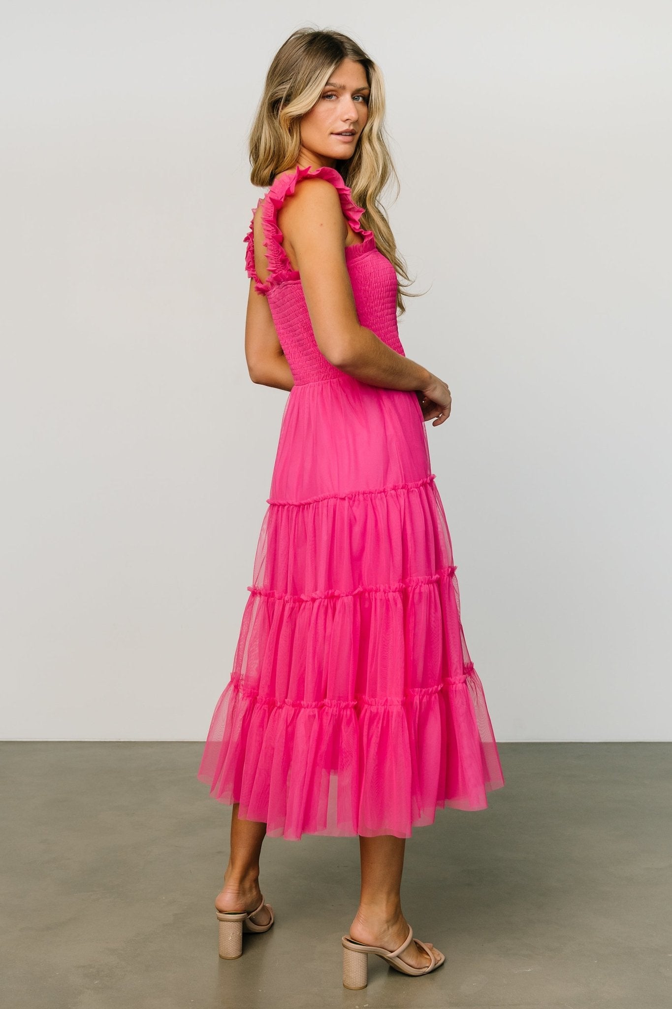 Emma Smocked Tulle Dress | Hot Pink Online Online Original