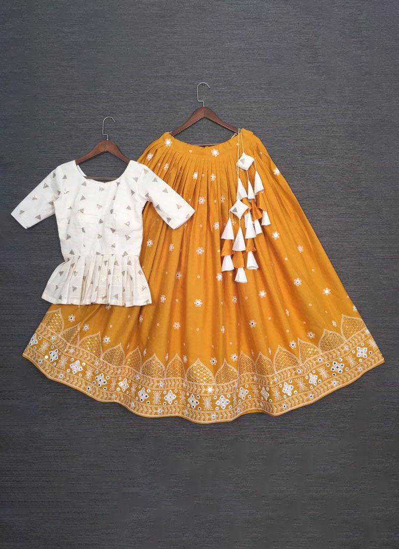 Lucknowi work Pure Cotton Mustard Flared Lehenga Choli Outlet Best Pices