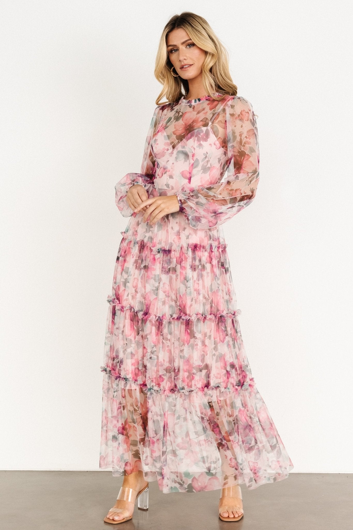 Stephanie Tiered Maxi Dress | Mauve Floral Best Place