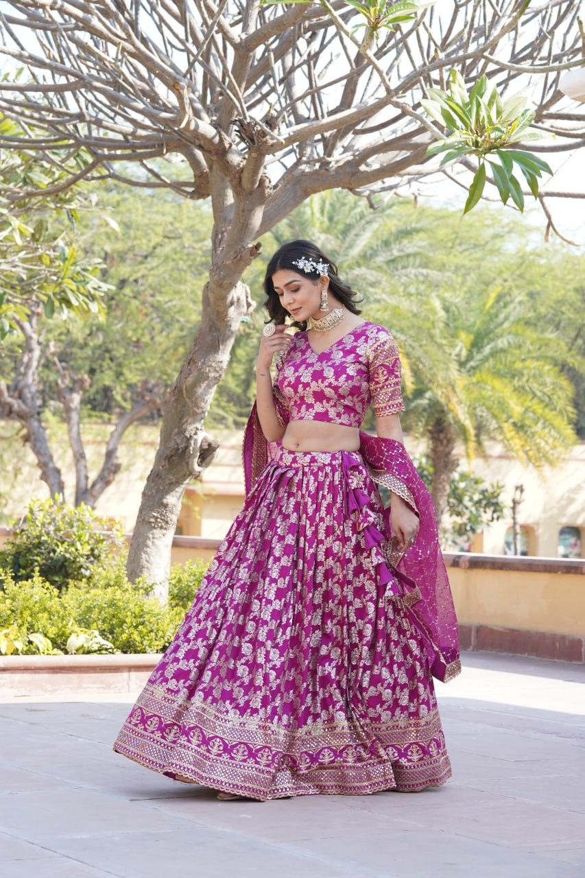 Amazing Viscous Jacquard Heavy Sequins Embroidered Lehenga Choli Set Online Online Free Shipping