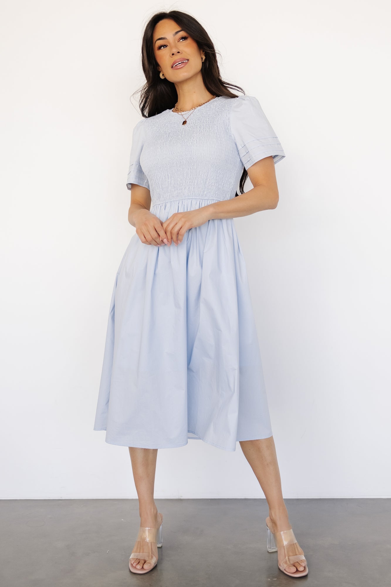 Farrah Smocked Midi Dress | Light Blue Latest Collections For Sale