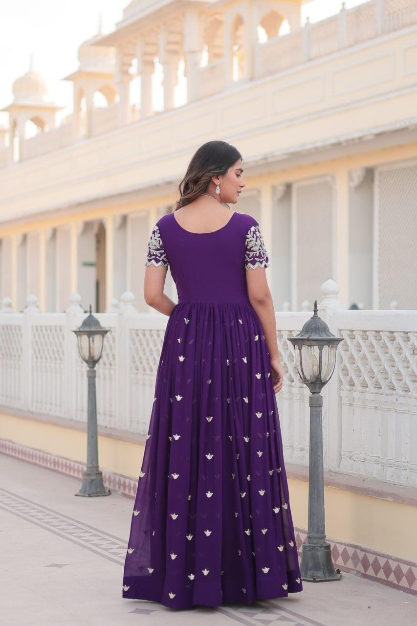 Adorable Faux Georgette Coding Sequins Worked Gown With Dupatta Where To Buy