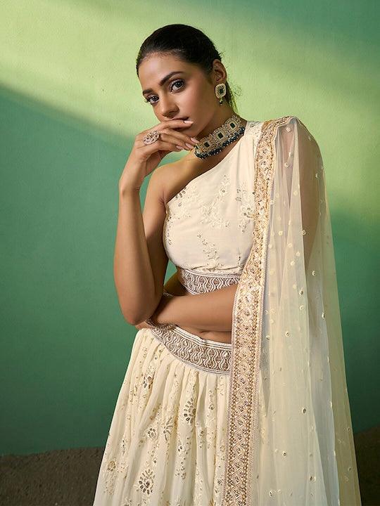 Cream Georgette Embroidered and Sequinned lehenga choli Discount Looking For