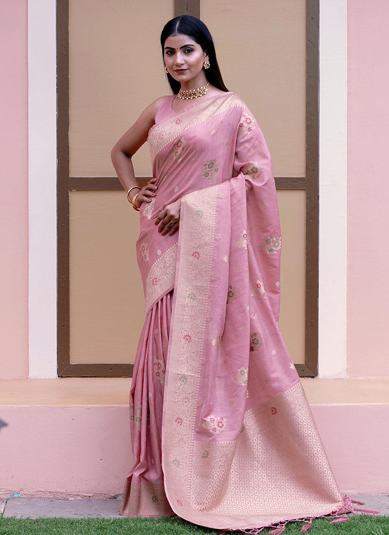 Classic Wear Sleeveless Pink Saree New Styles Cheap Pice