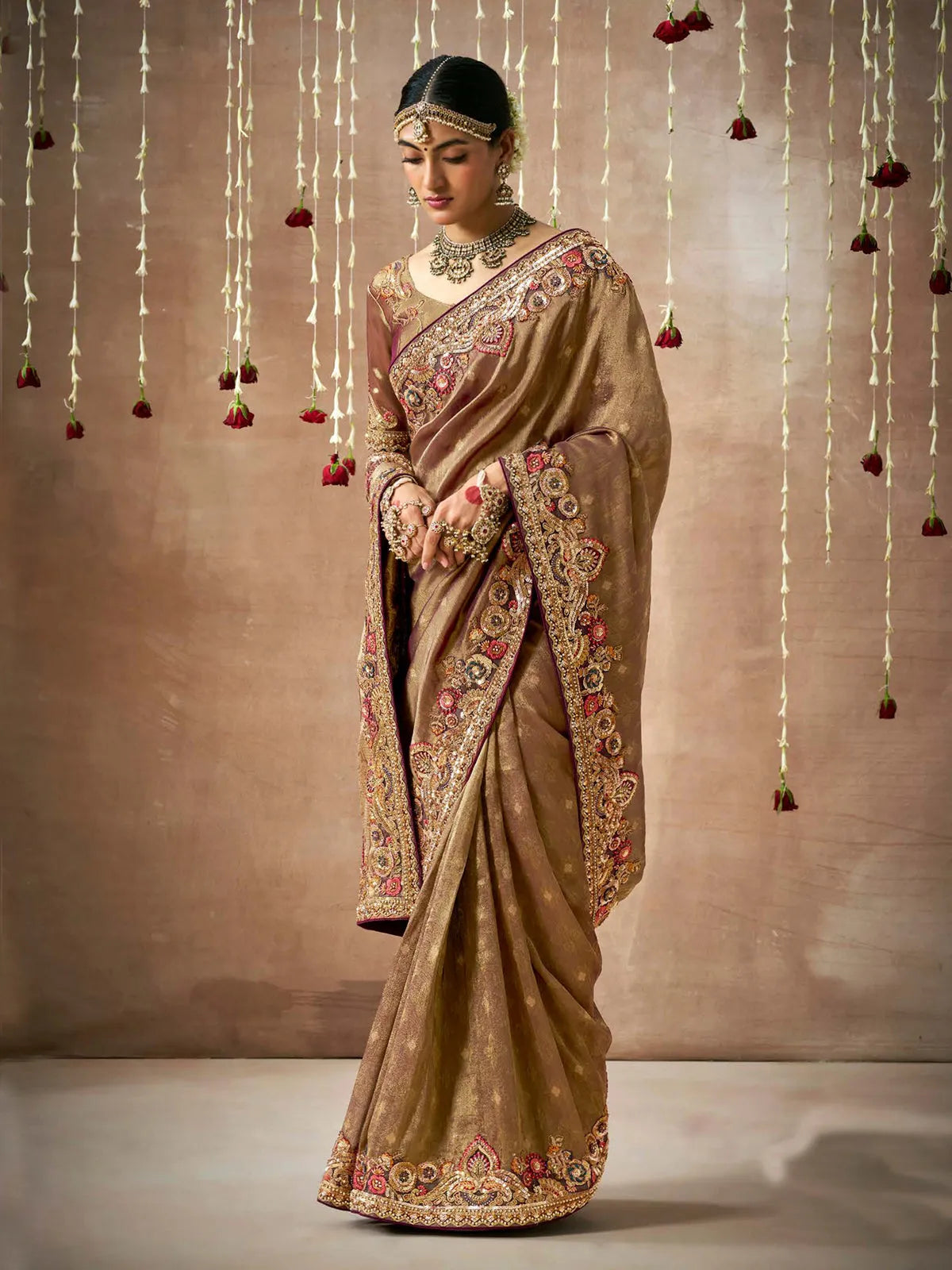 Classic Brown Designer Silk Saree With Heavy Embroidered Work Huge Surprise Cheap Online