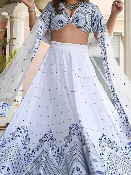 white Satin Embroidered Flared lehenga choli Best Store To Get Sale Online