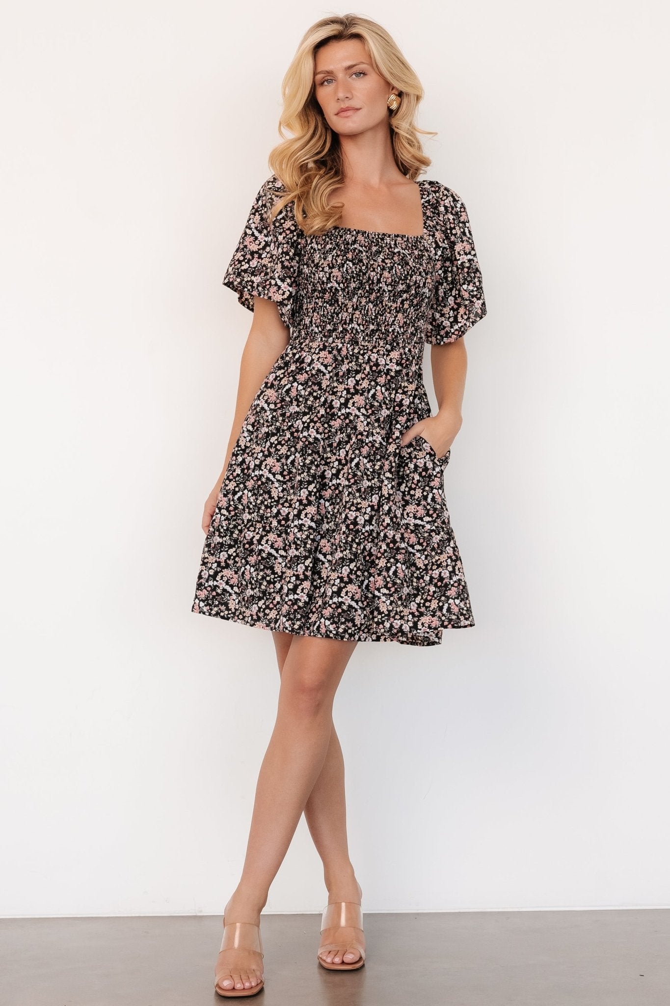 Idera Short Dress | Black Floral Free Shipping 100% Guaranteed