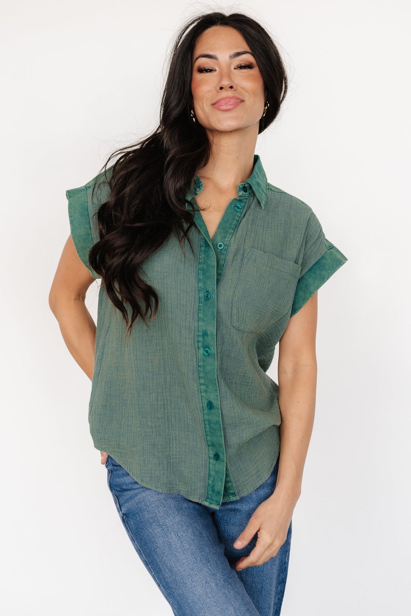 Jaye Button Top | Washed Green Cheap Sale Tumblr