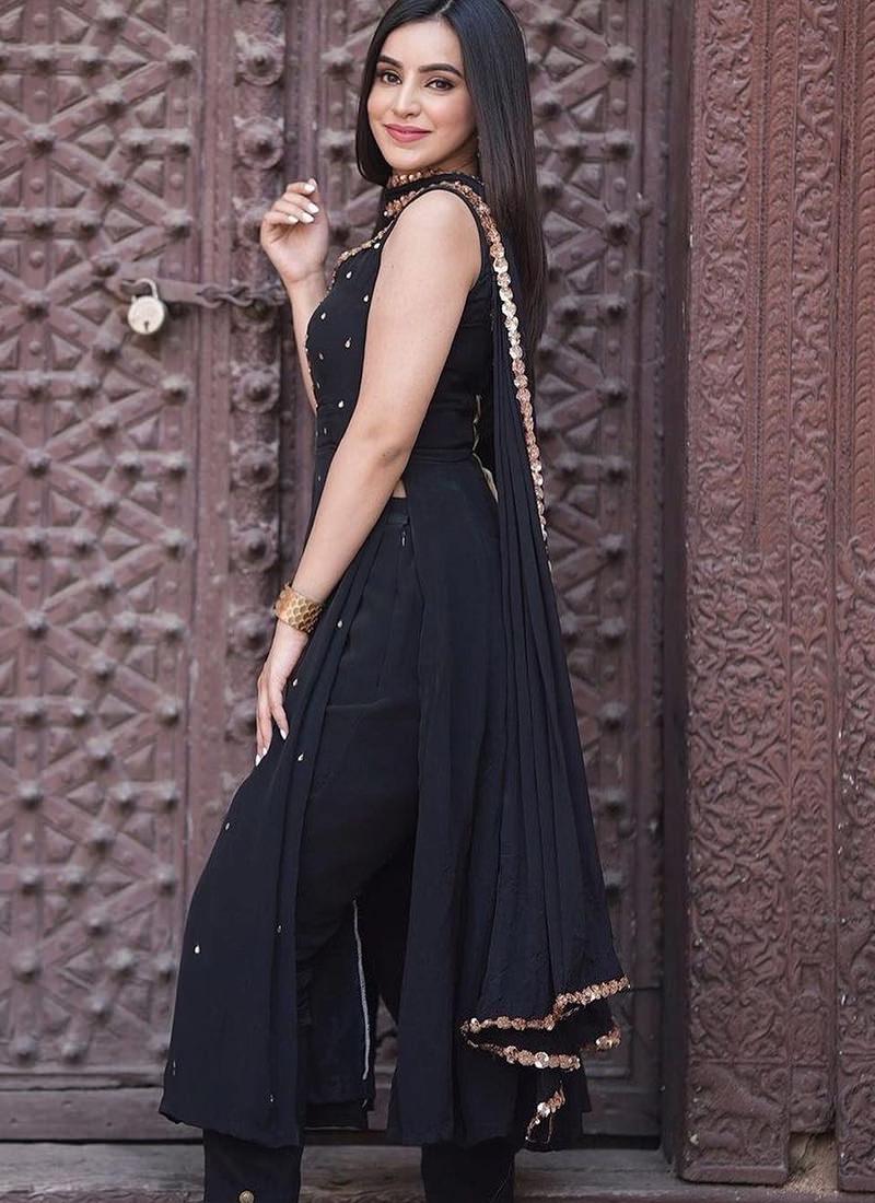 Black Georgette Anarkali Pant Suit Amazon Footaction