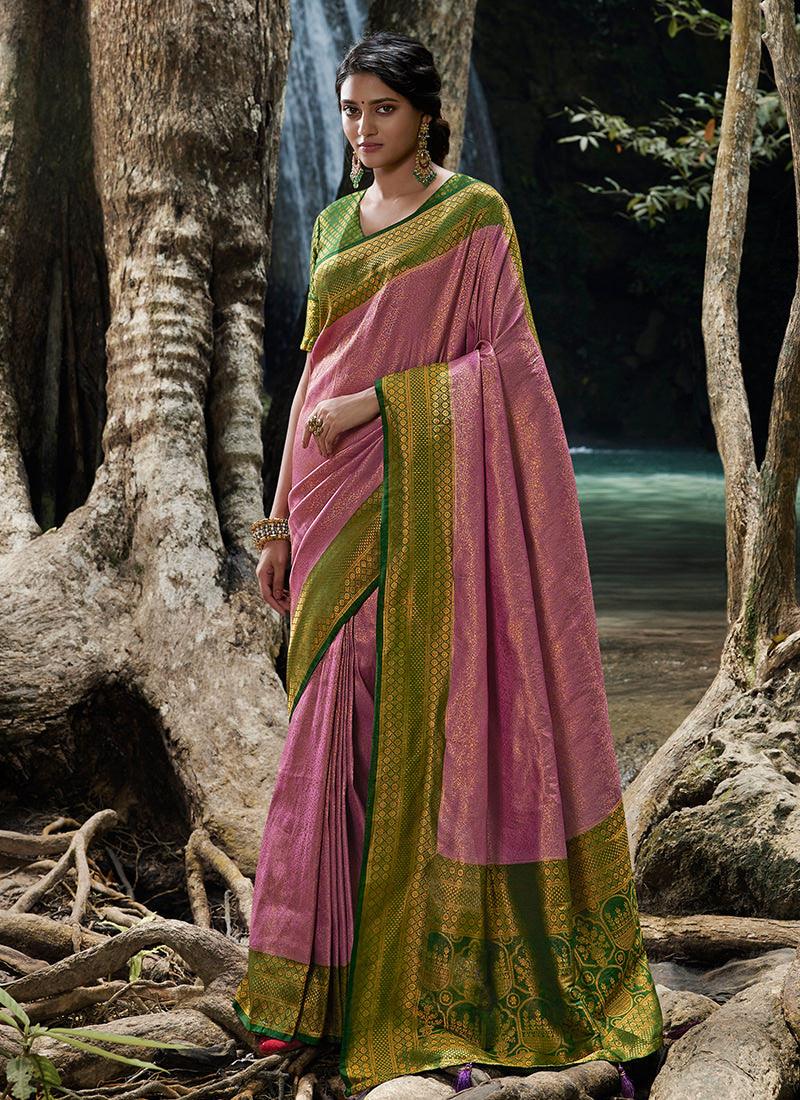 Silk Weave Rani Pink Kanjivaram Saree Cheap Tumblr