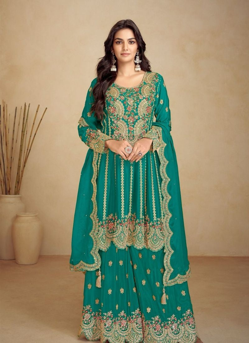 Designer and Classic Embroidered Pure Chinon Sharara Suits Cheap Real Authentic