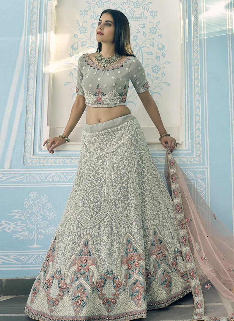 Grey Color Georgette Base Thread And Stone Work Lehenga Cheap Sale Sast