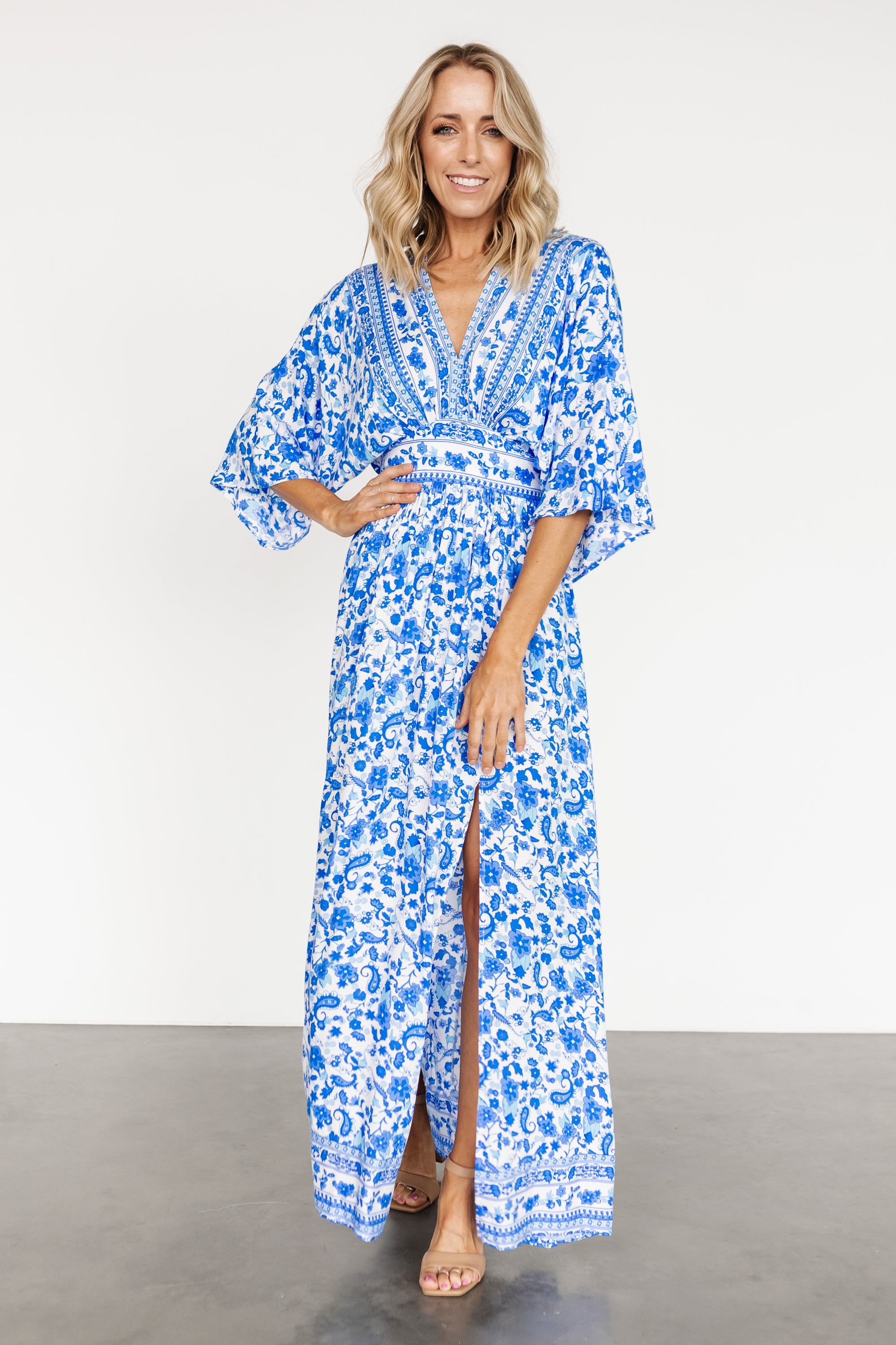 Watson Kimono Maxi Dress | Blue + White Free Shipping Shop Offer