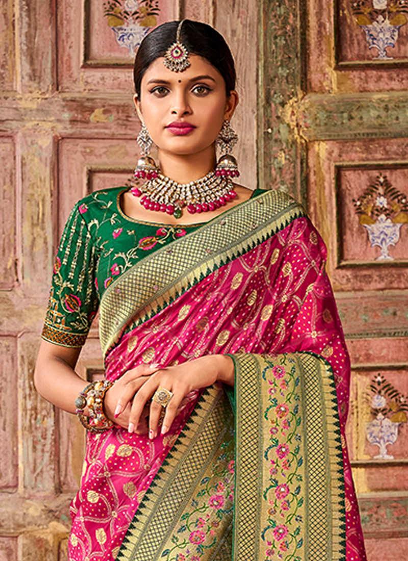 Heavy Silk Rani Pink Saree For Wedding Discount With Mastercard