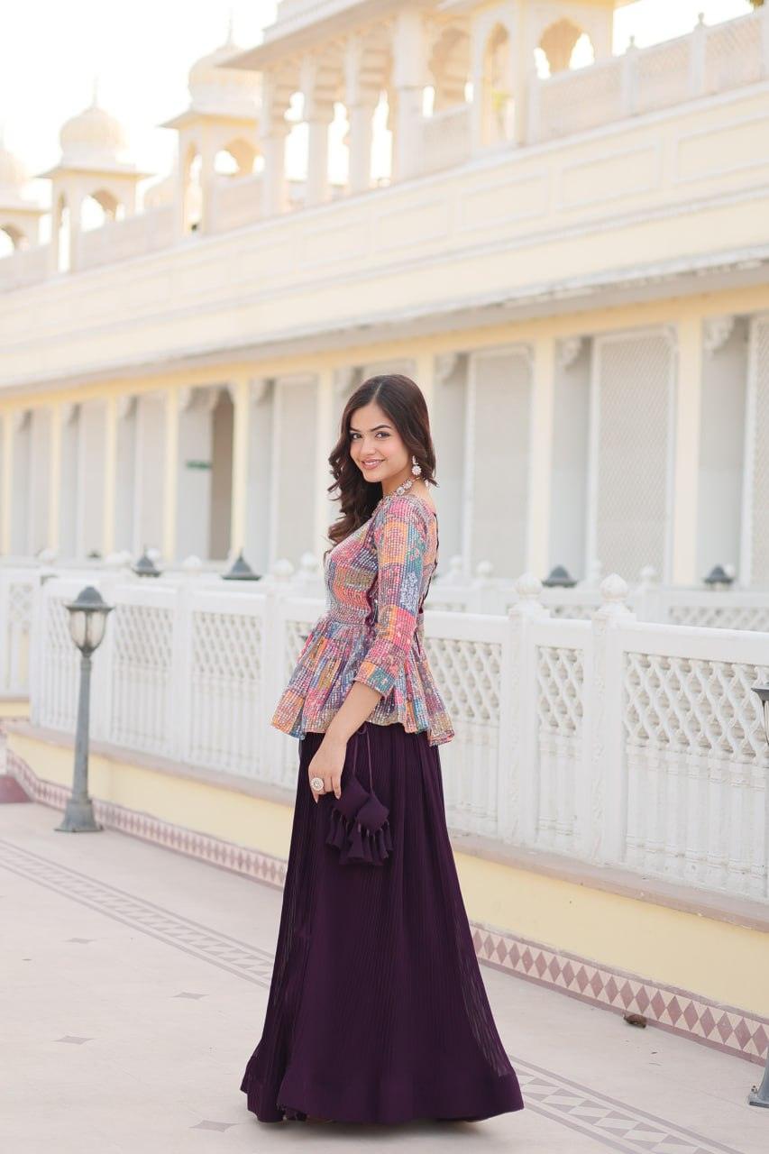 Multi-color Georgette Sequined blouse and plain Co-ord  Set Cheap Fashion Style