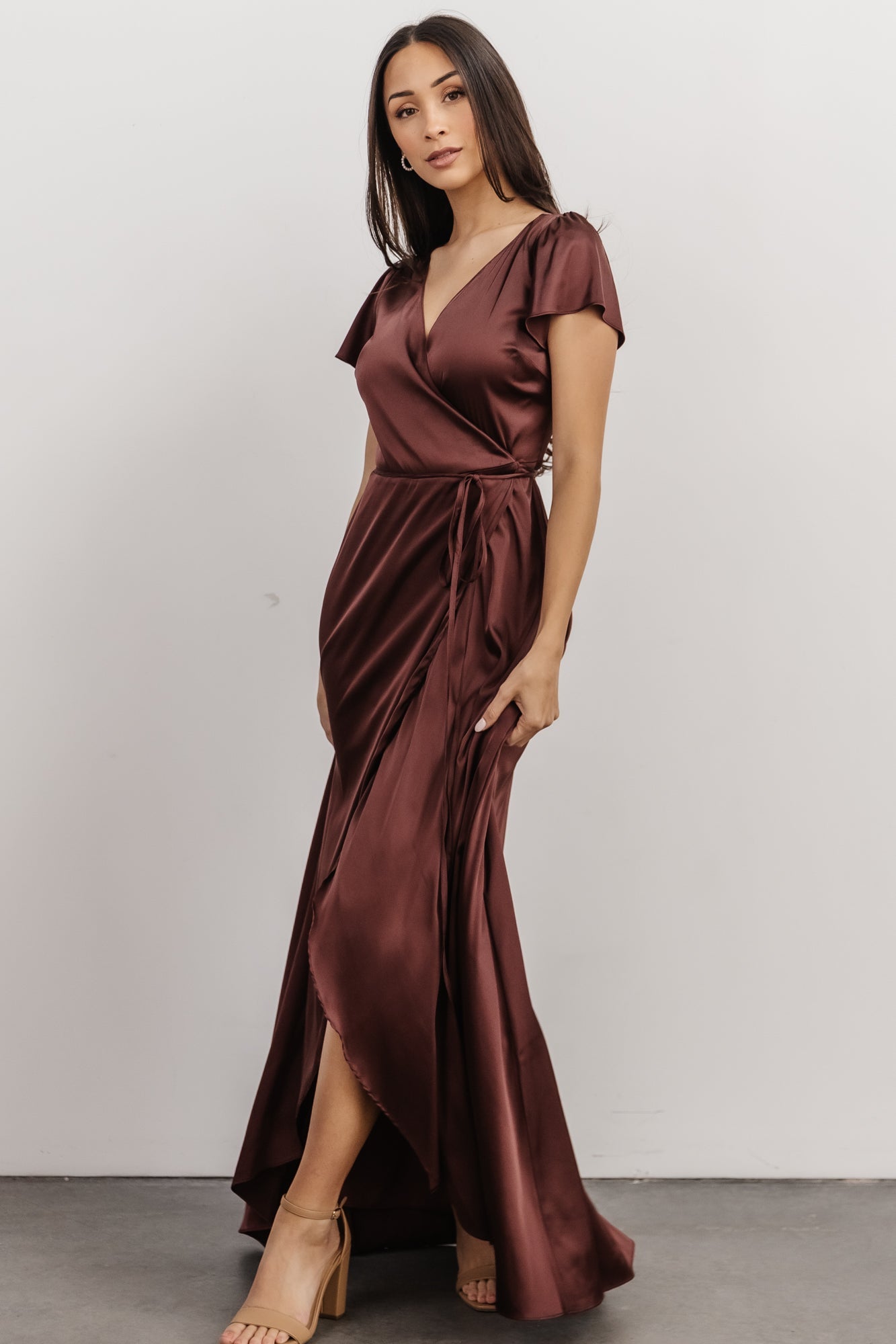 Krystal Satin Wrap Gown | Dark Clove Sale Best Wholesale