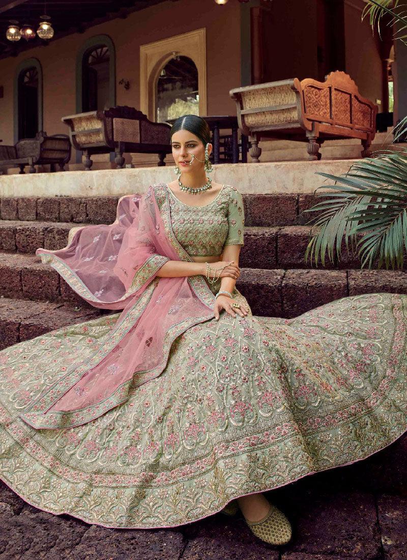 Pretty Look Green Color Georgette Base Heavy Work Bridal Lehenga Choli Cheap Buy