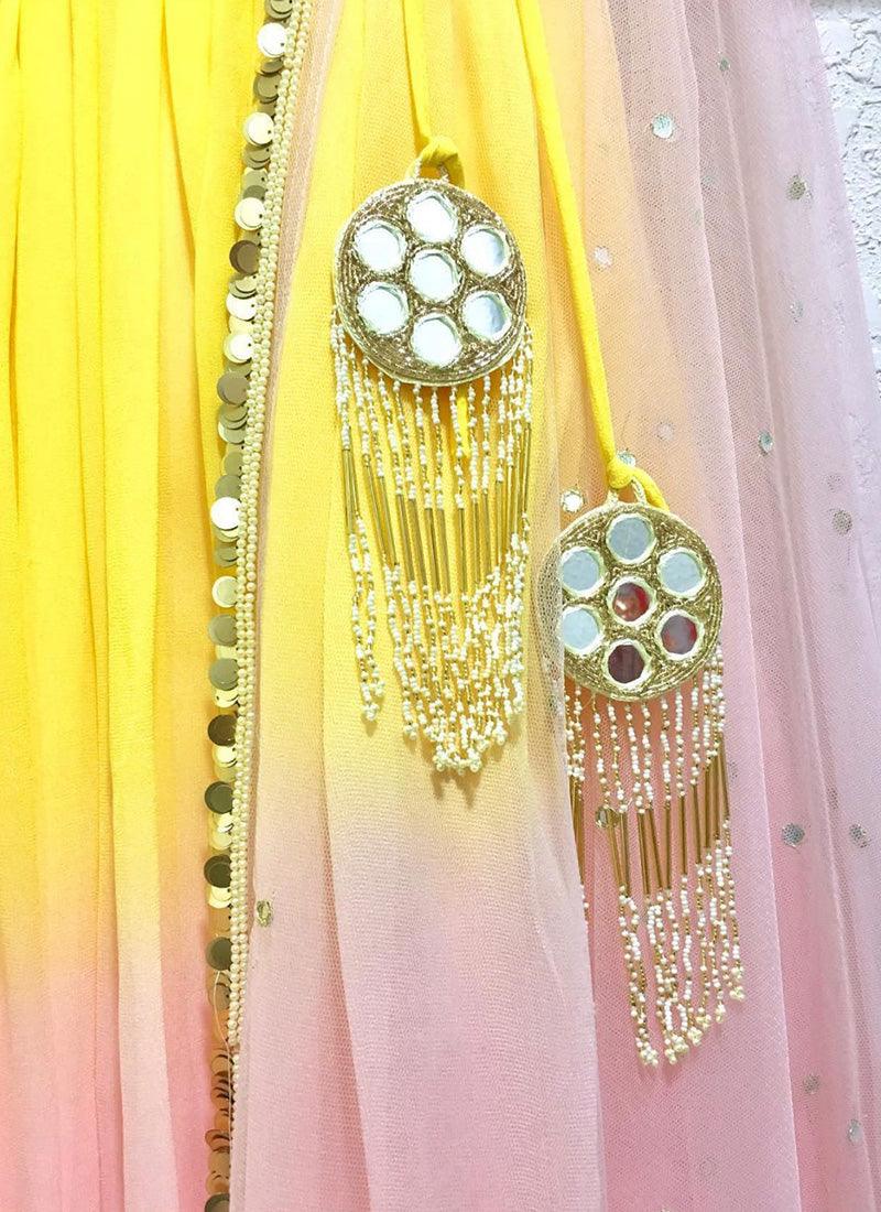 Heavy Work Blouse With Pink N Yellow Lehenga Cheap Usa Stockist